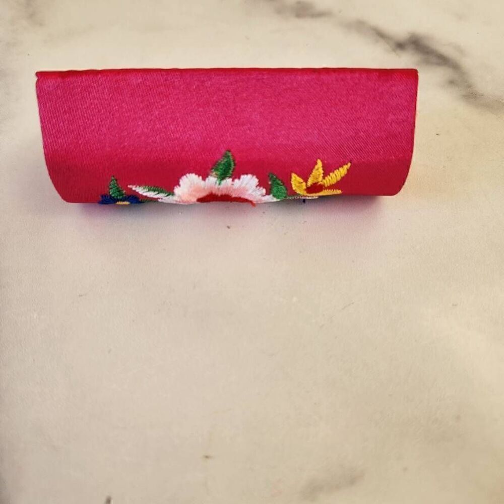 Mexican floral embroidered hot pink lipstick case excellent condition mini mirro - Picture 4 of 6